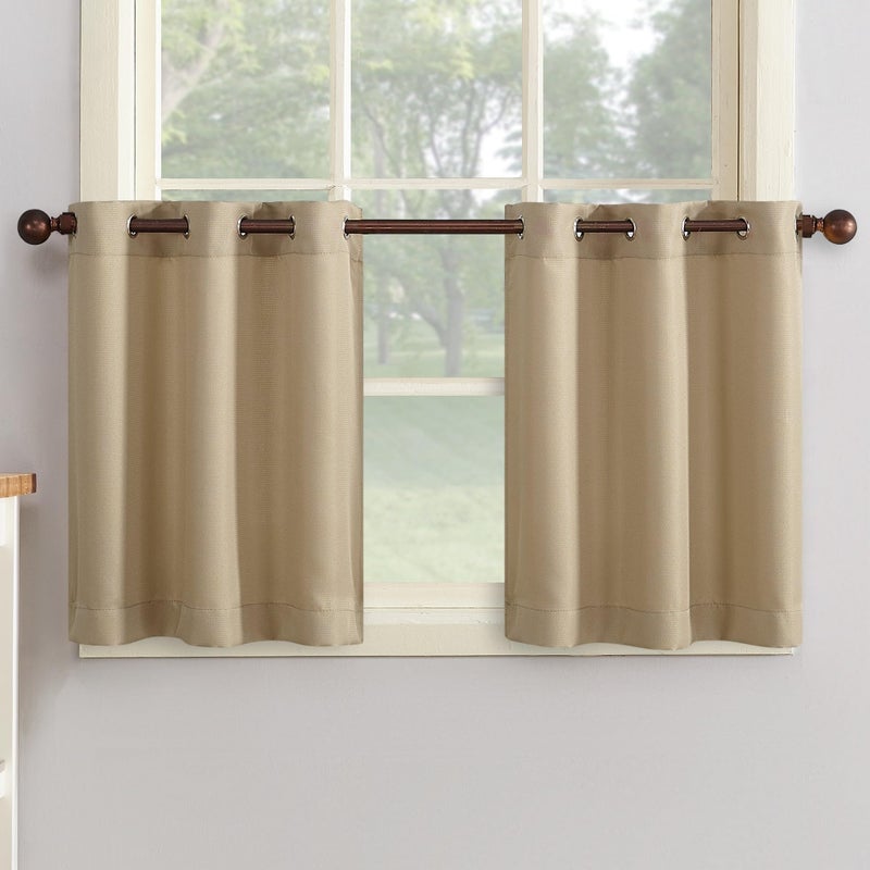 No. 918 Montego Casual Textured Semi-Sheer Grommet Kitchen Curtain Tier Pair, 56" x 24", Taupe - Image 1